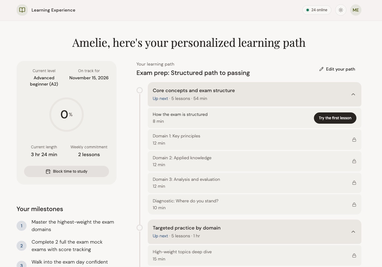 Personalized learning path dashboard