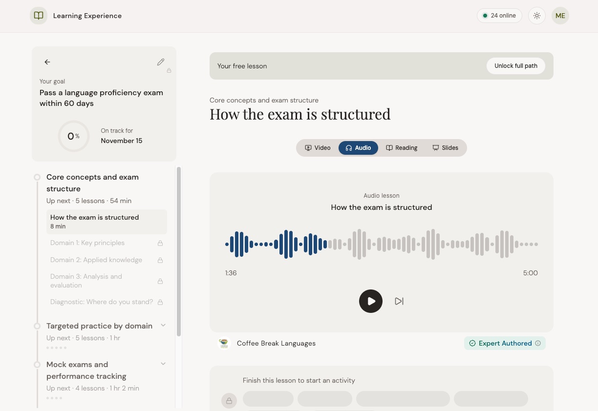 Lesson detail with audio player
