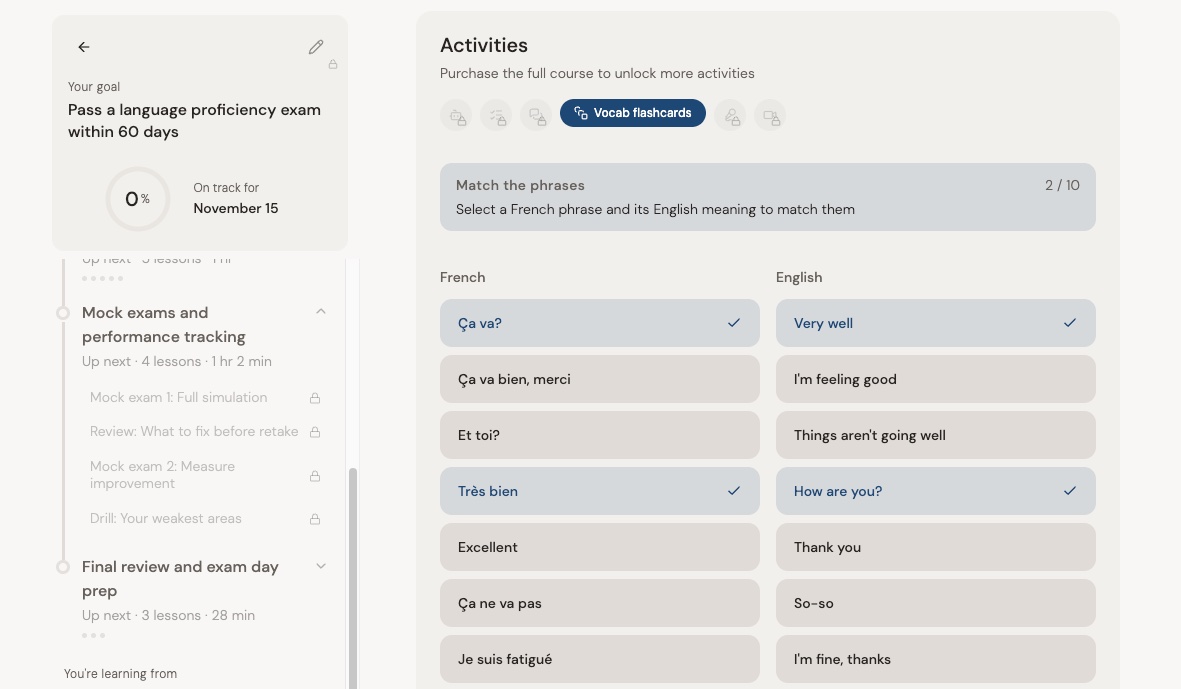 Vocab flashcard matching activity
