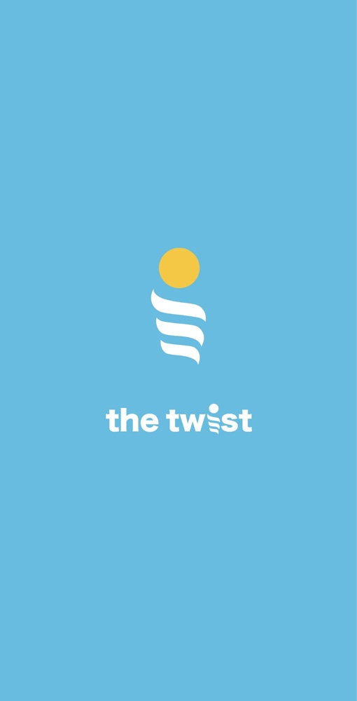 The Twist mobile app splash screen: a yellow sun over a twisting ribbon, on sky blue